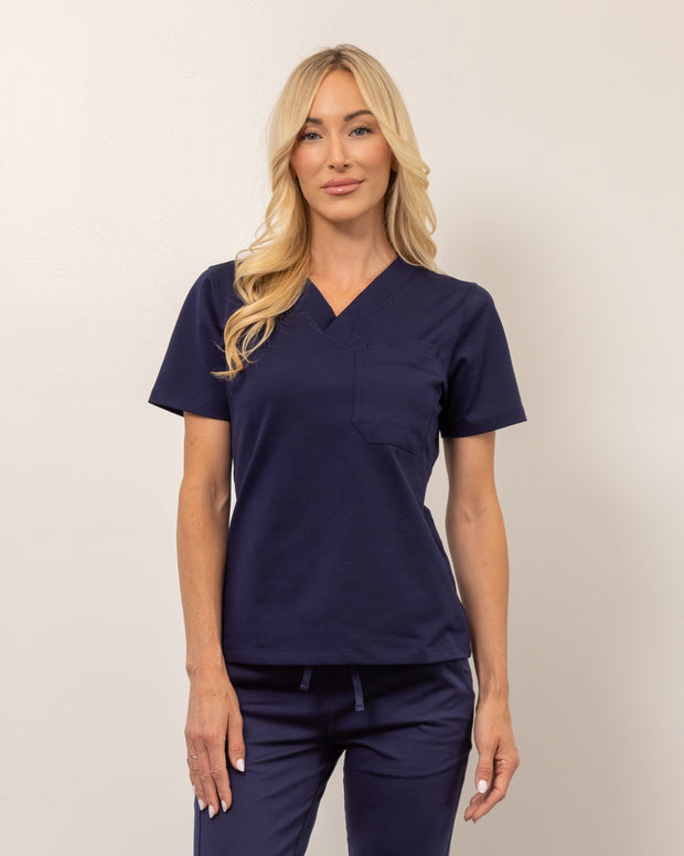 Women's True Navy V-Neck Scrub Top