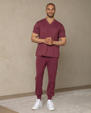 Men's Burgundy V-Neck Scrub Top