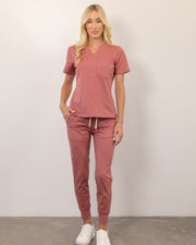 Women's Deep Coral V-Neck Scrub Top