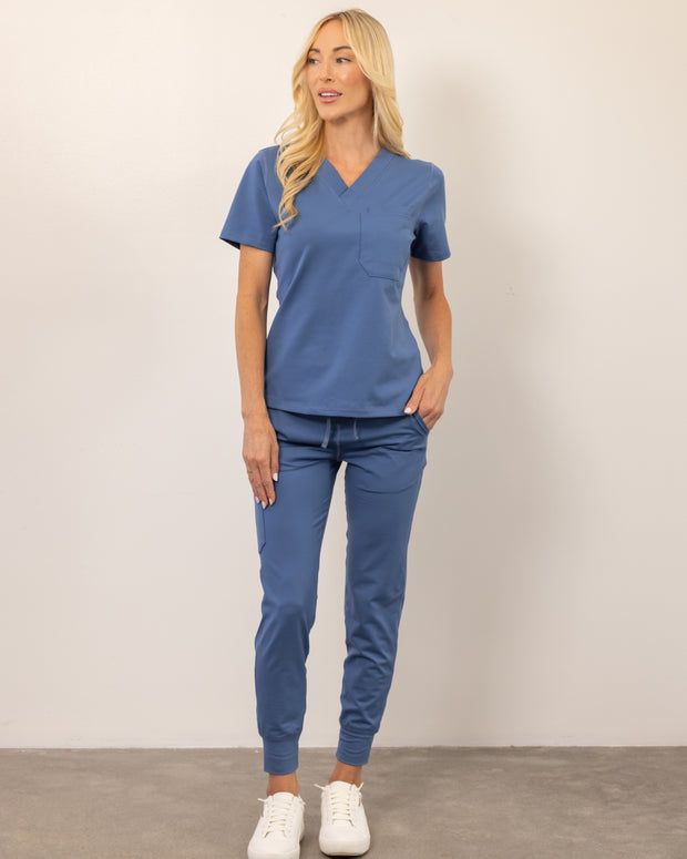 Women's Ocean Blue V-Neck Scrub Top
