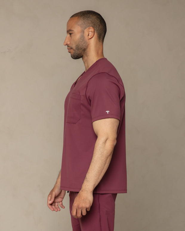 Men's Burgundy V-Neck Scrub Top