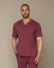 Men's Burgundy V-Neck Scrub Top