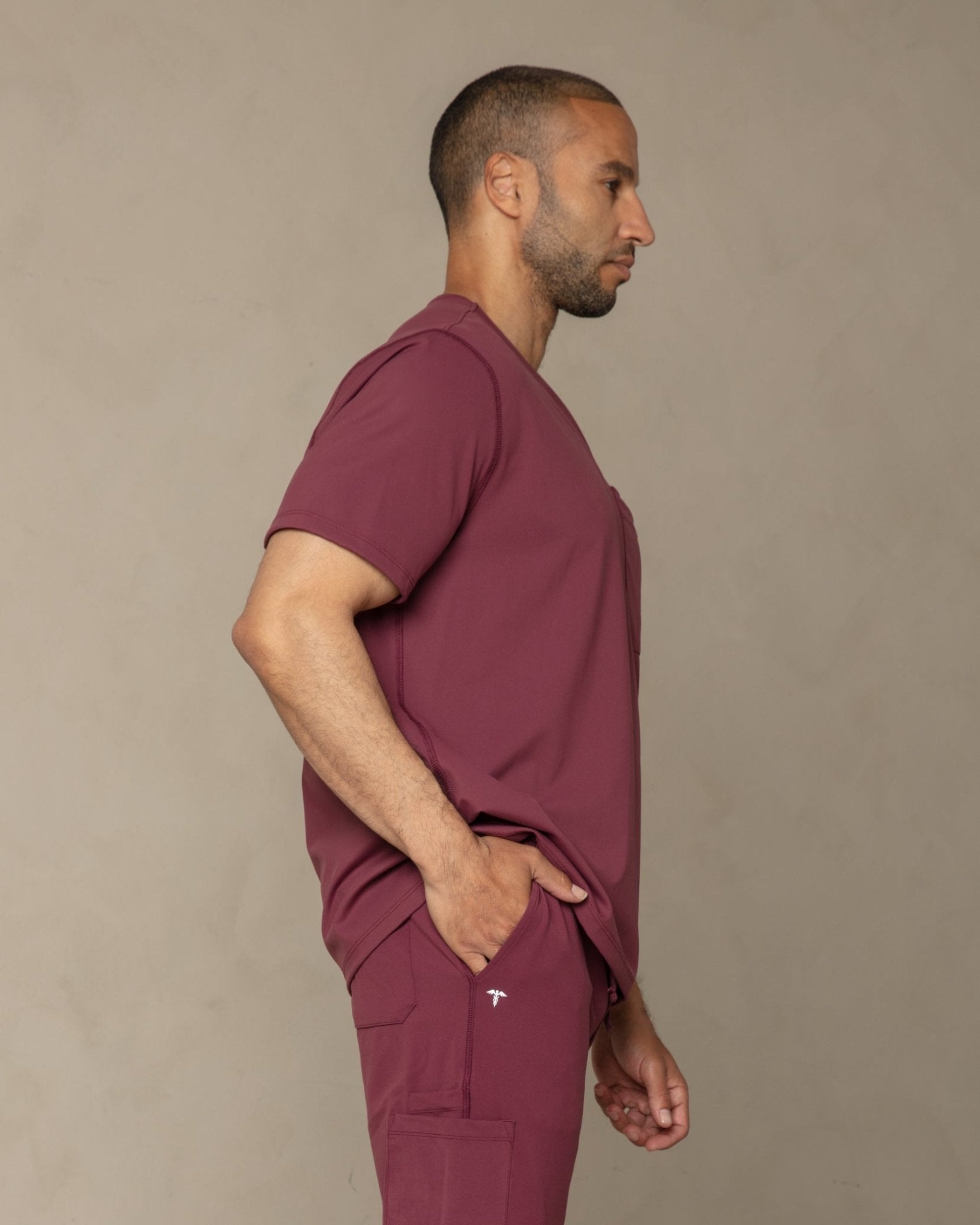 Men's Burgundy V - Neck Scrub Top - Shabbella