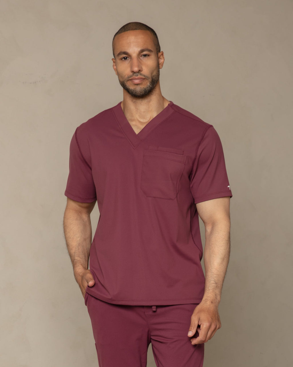Men's Burgundy V - Neck Scrub Top - Shabbella
