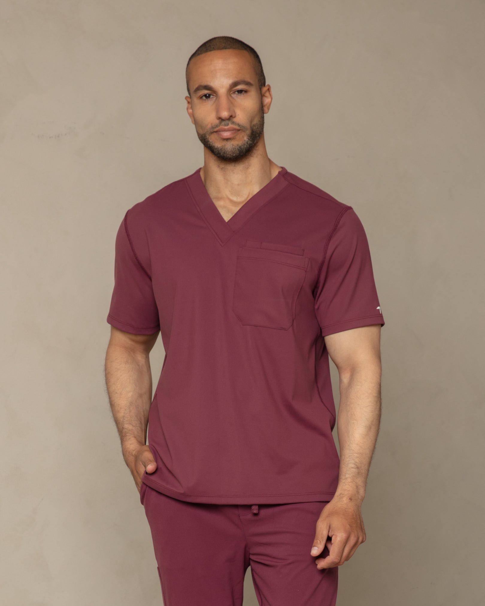 Men's Burgundy V - Neck Scrub Top - Shabbella