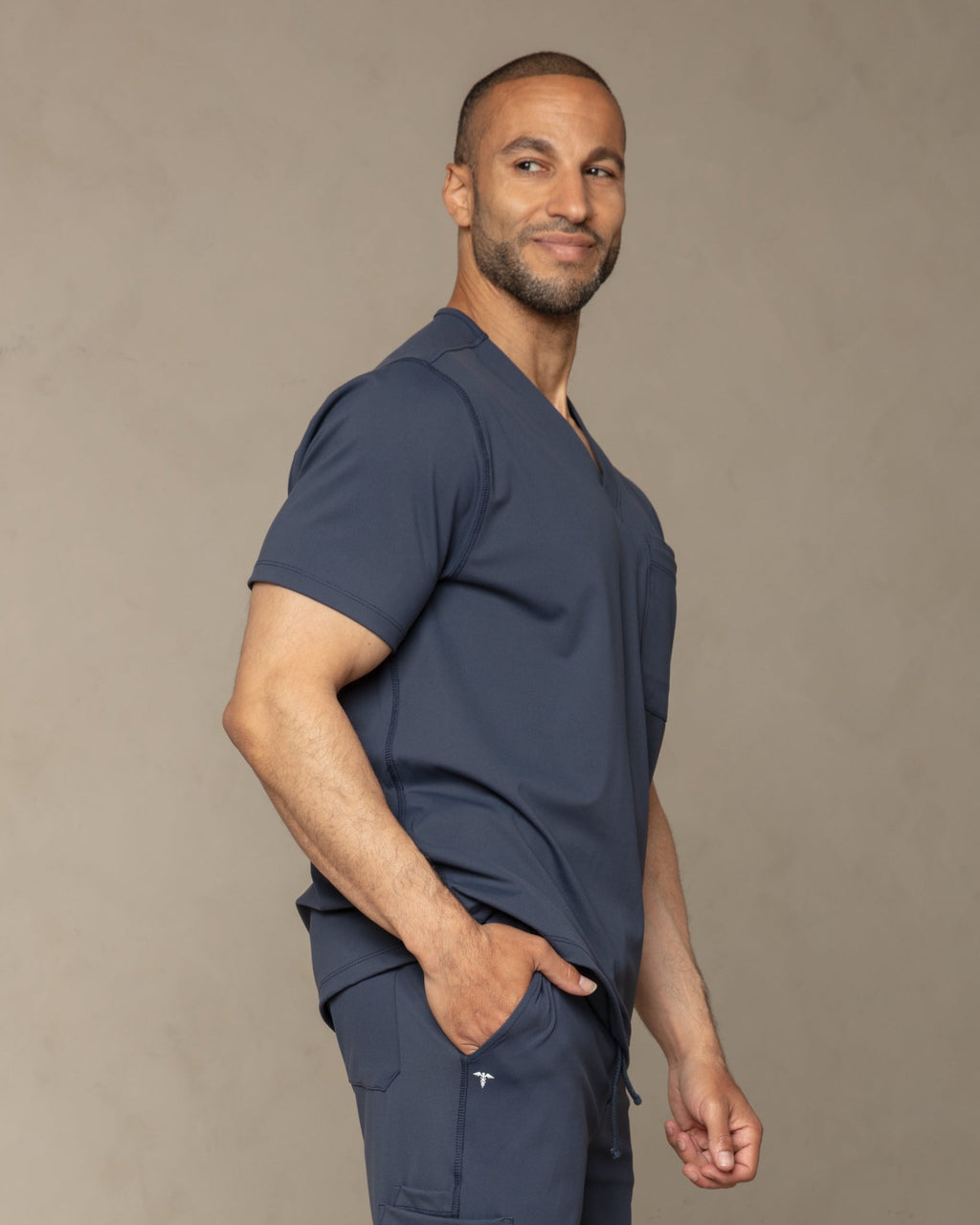 Men's Navy V - Neck Scrub Top - Shabbella