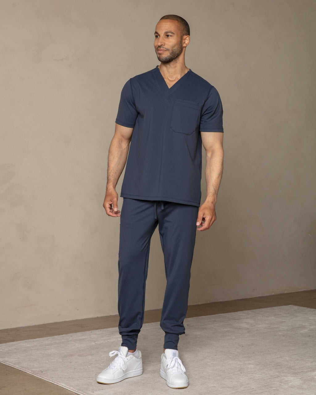 Men's Navy V - Neck Scrub Top - Shabbella