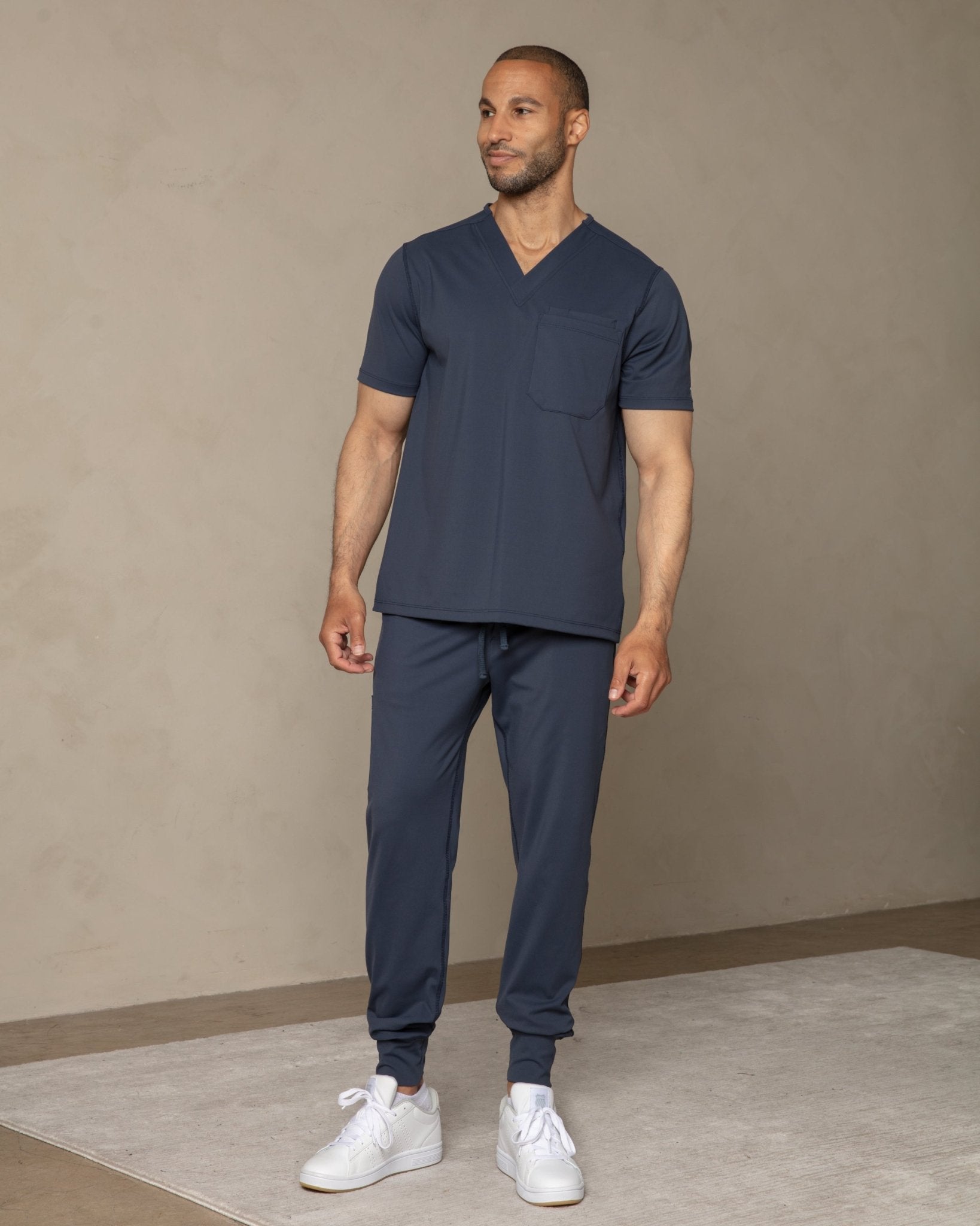 Men's Navy V - Neck Scrub Top - Shabbella