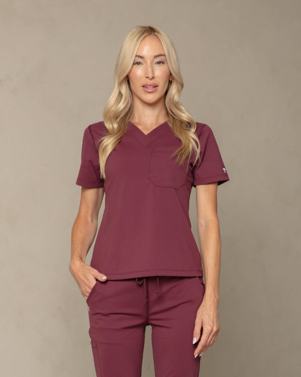 Women's Burgundy V - Neck Scrub Top - Shabbella