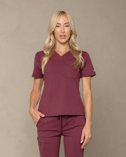 Women's Burgundy V-Neck Scrub Top