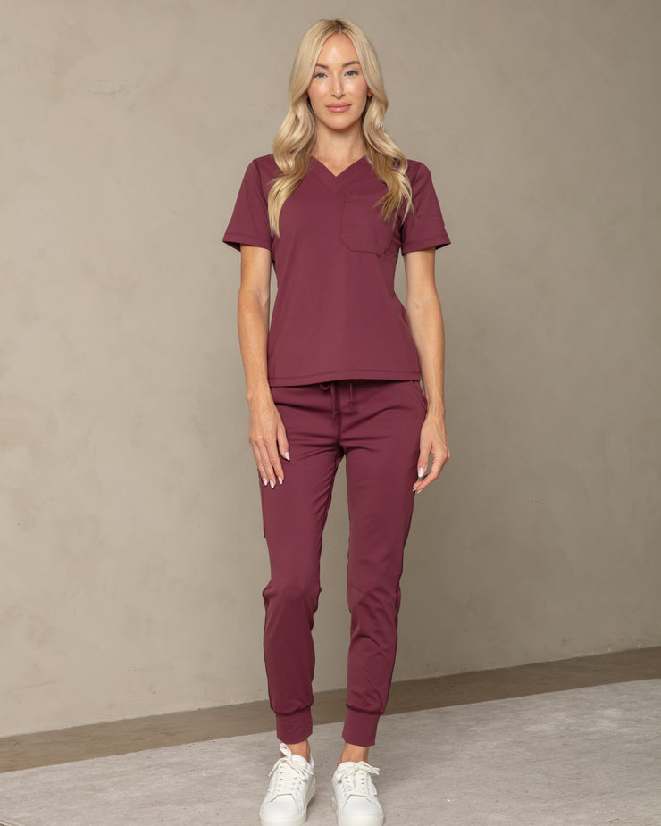 Women's Burgundy V-Neck Scrub Top